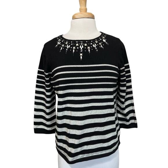 Alfred Dunner Black Metallic Silver Women's PXL Beaded Sweater Top - Picture 1 of 6